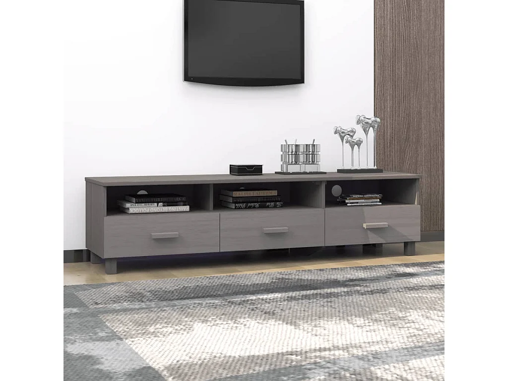 Reha  Meuble TV HAMAR Gris clair 158x40x40 cm Bois massif de pin