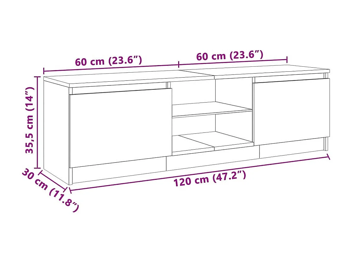 Vasil  Meuble TV avec lumières LED gris béton 120x30x36 cm