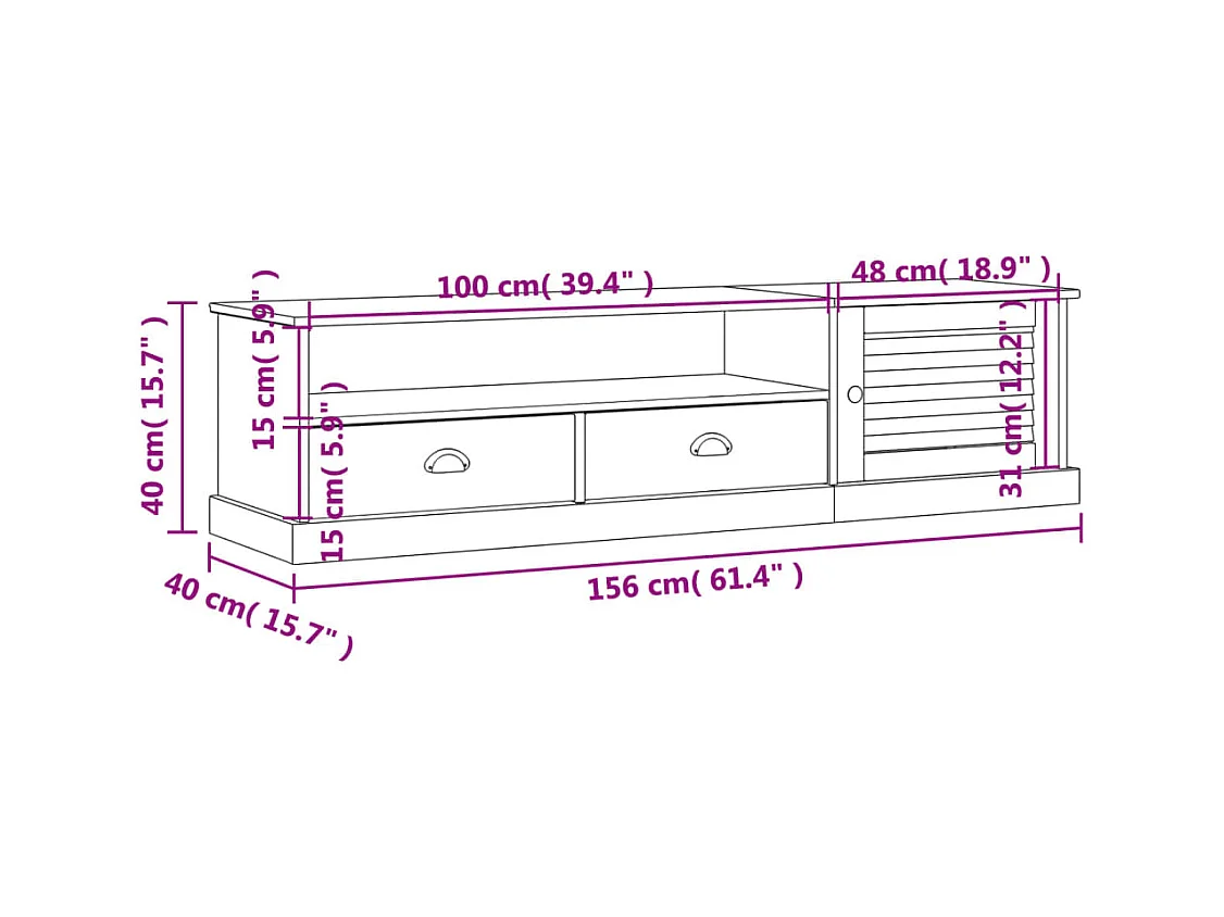 Marc-Frédéric  Meuble TV VIGO gris 156x40x40 cm bois massif de pin
