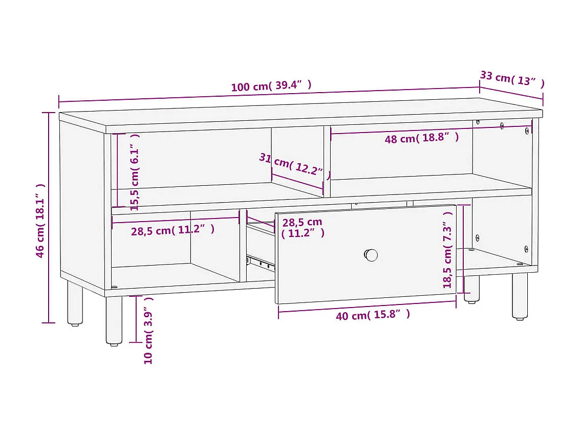 Telira  Meuble TV noir 100x33x46 cm bois massif de manguier