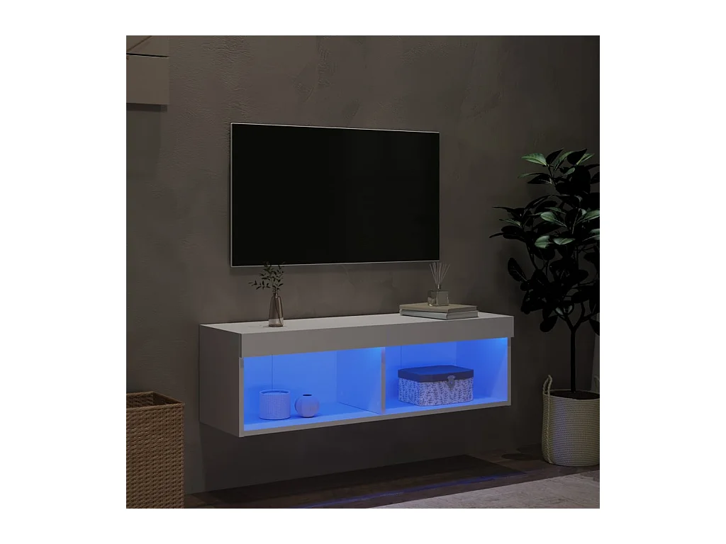 Mano  Meuble TV avec lumières LED blanc 100x30x30 cm