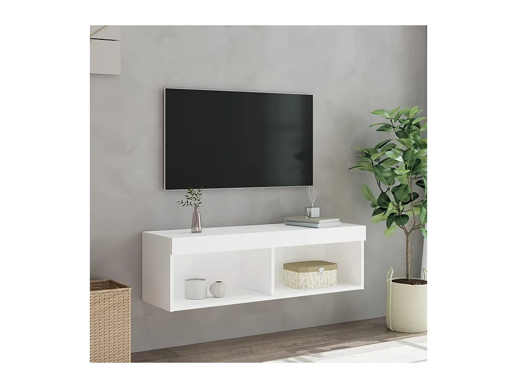 Mano  Meuble TV avec lumières LED blanc 100x30x30 cm