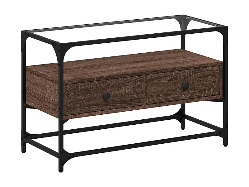 Varel  Mueble TV cristal y madera ingeniería marrón roble 80x35x51 cm