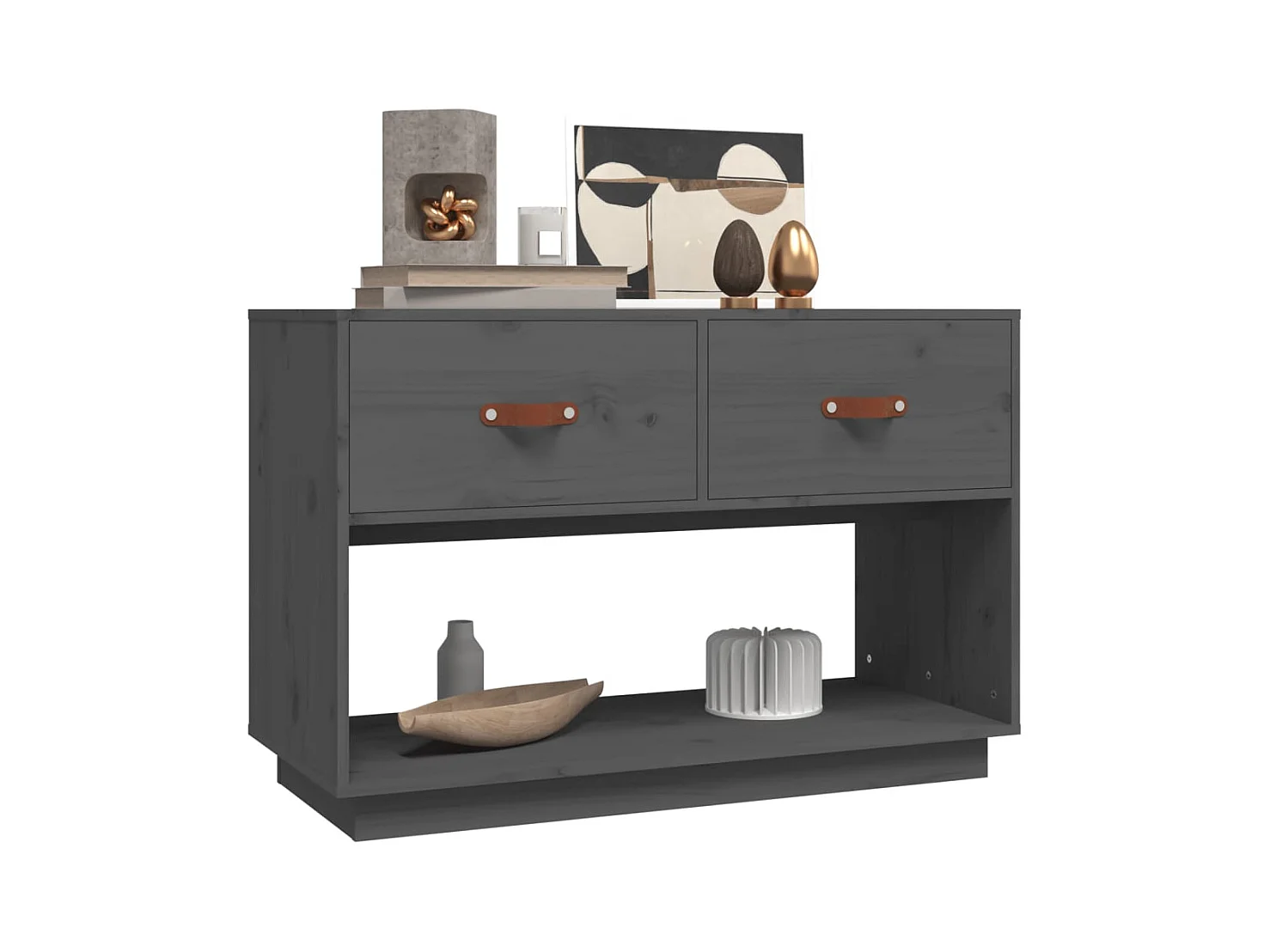 Carly Grace  Meuble TV Gris 90x40x60 cm Bois de pin massif