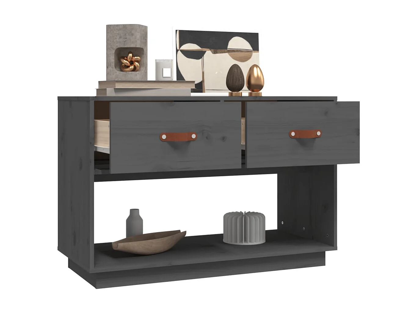 Carly Grace  Meuble TV Gris 90x40x60 cm Bois de pin massif