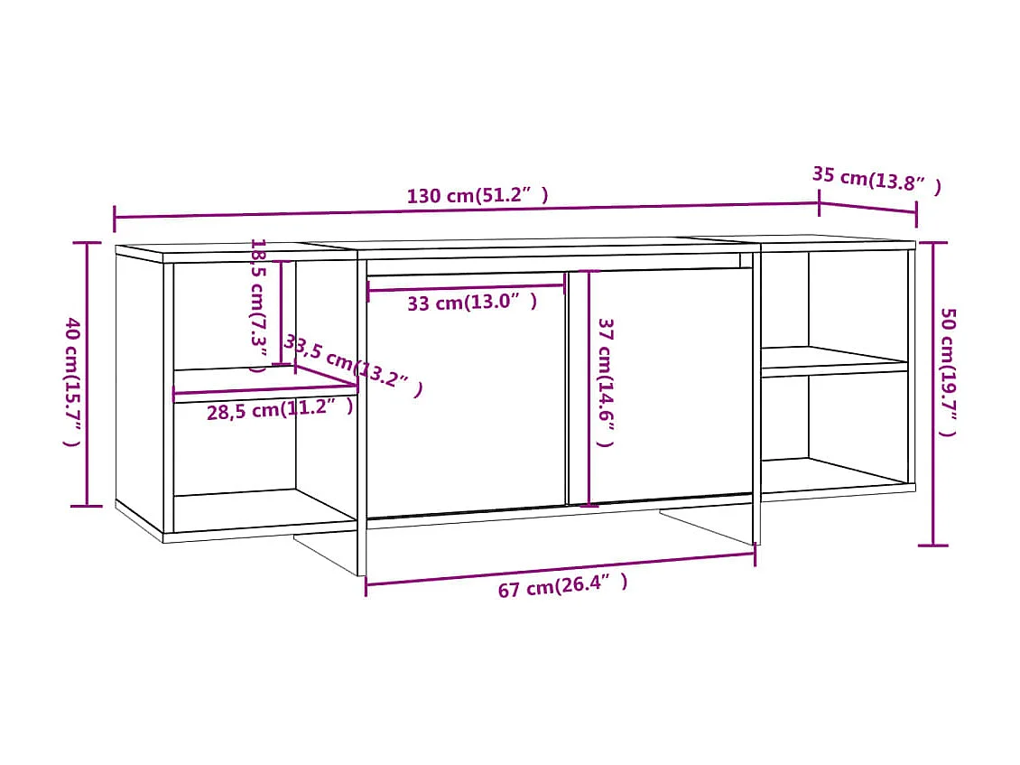 Isolde  Meuble TV blanc 130x35x50 cm bois d'ingénierie