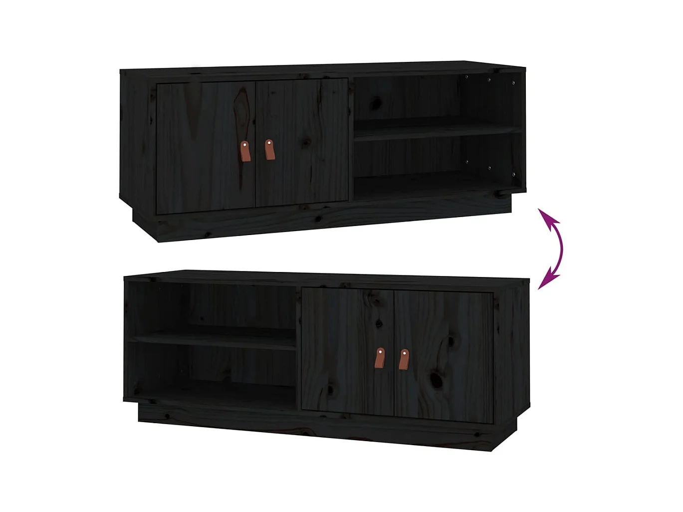 Sofia Marie  Mueble de TV de madera maciza de pino negro 105x34x40 cm