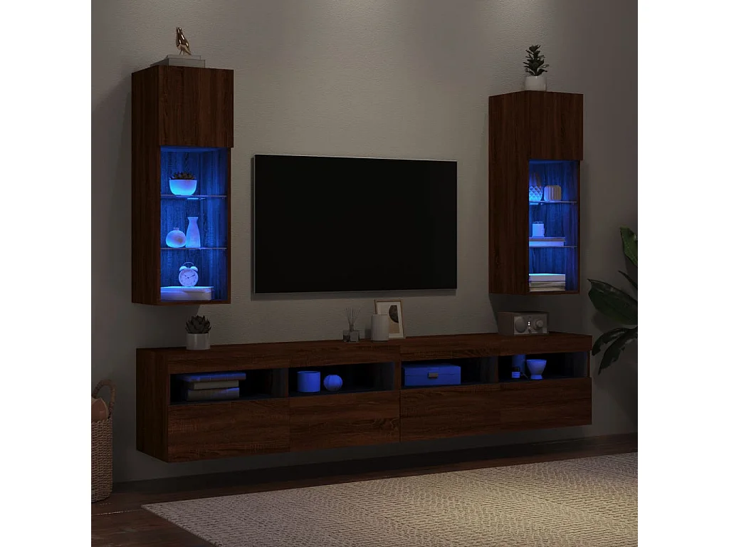 Almar  Tv-meubels met LED-verlichting 2 st 30,5x30x90 cm bruineiken
