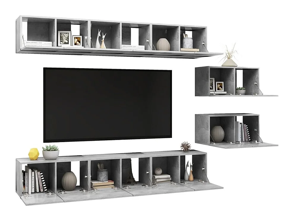 Clara  Meubles TV 8 pcs Gris béton Bois d'ingénierie