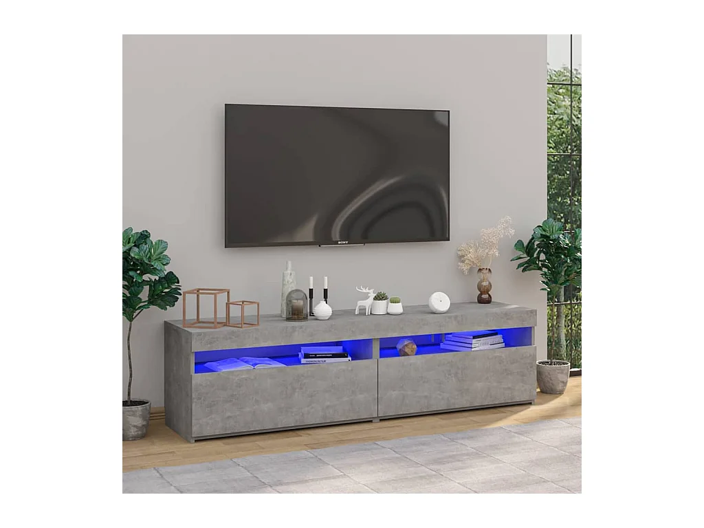 Ilion  Meubles TV 2 pcs avec lumières LED Gris béton 75x35x40 cm