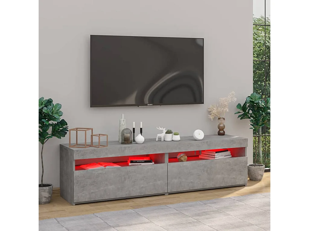 Ilion  Meubles TV 2 pcs avec lumières LED Gris béton 75x35x40 cm