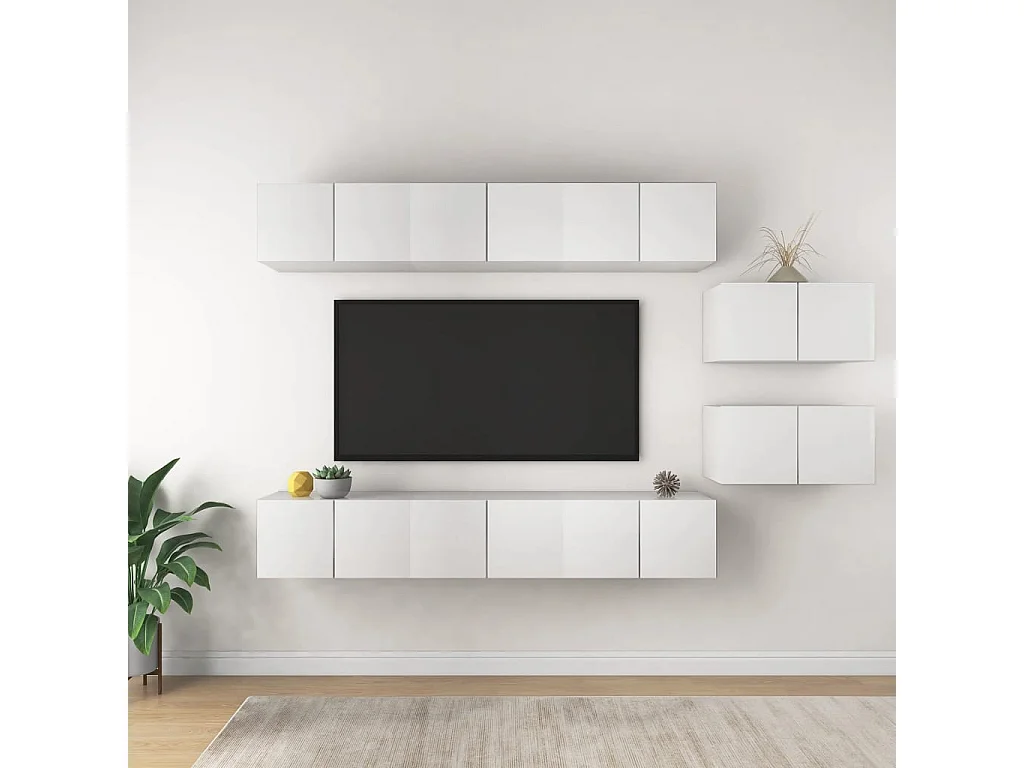 Clara  Meubles TV 8 pcs Blanc Bois d'ingénierie