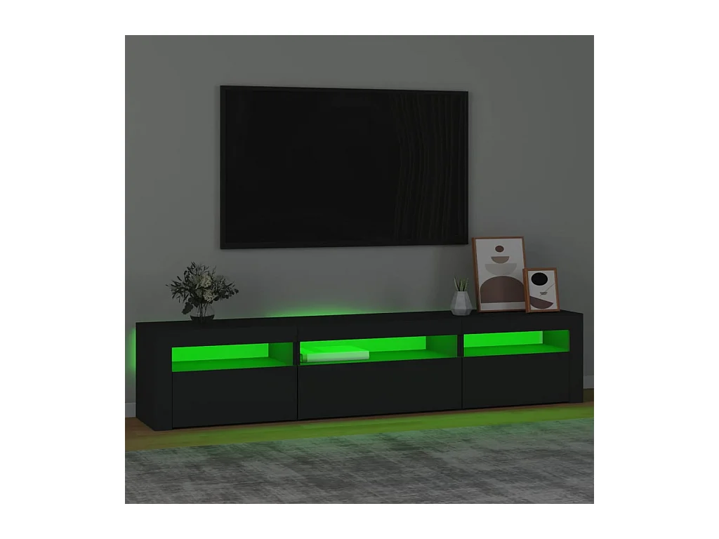 Vleteren  Meuble TV avec lumières LED Noir 195x35x40 cm