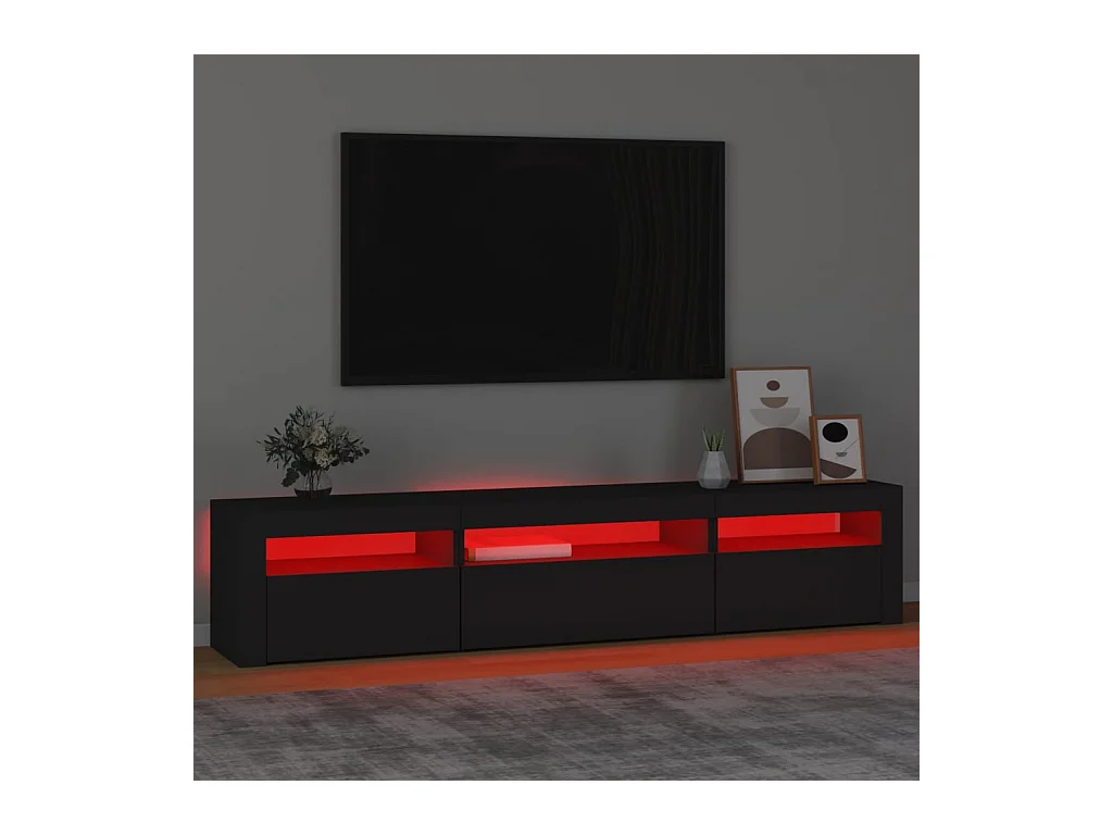 Vleteren  Meuble TV avec lumières LED Noir 195x35x40 cm