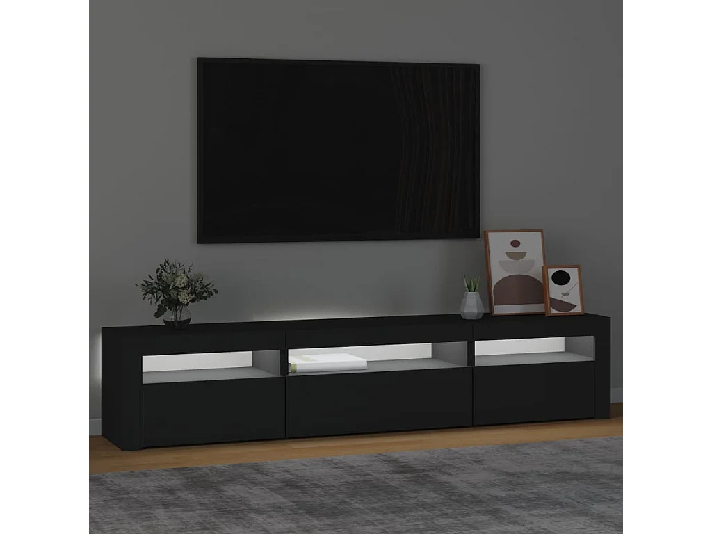 Vleteren  Meuble TV avec lumières LED Noir 195x35x40 cm
