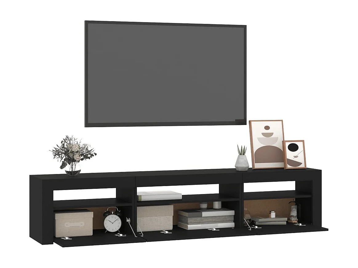 Vleteren  Meuble TV avec lumières LED Noir 195x35x40 cm