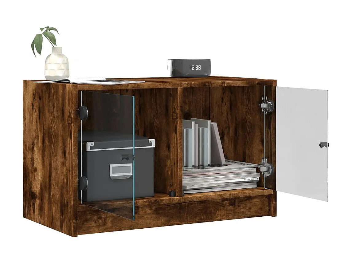 Herpen  Meuble TV avec portes en verre chêne fumé 68x37x42 cm