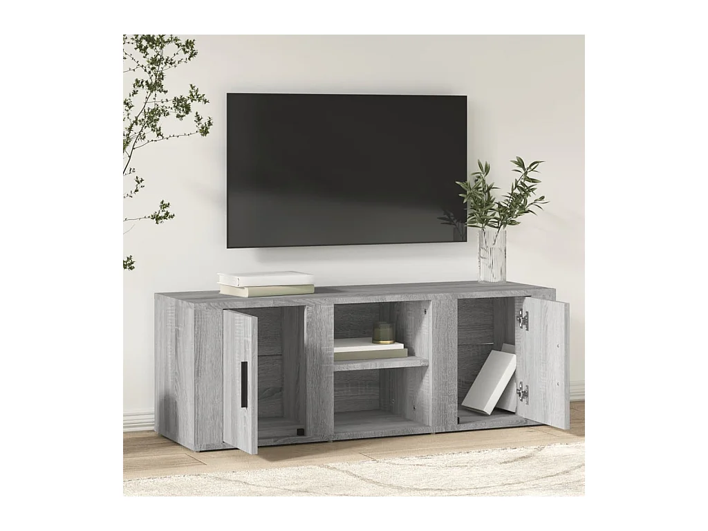 Hidran  Meuble TV Sonoma gris 100x31,5x35 cm Bois d'ingénierie