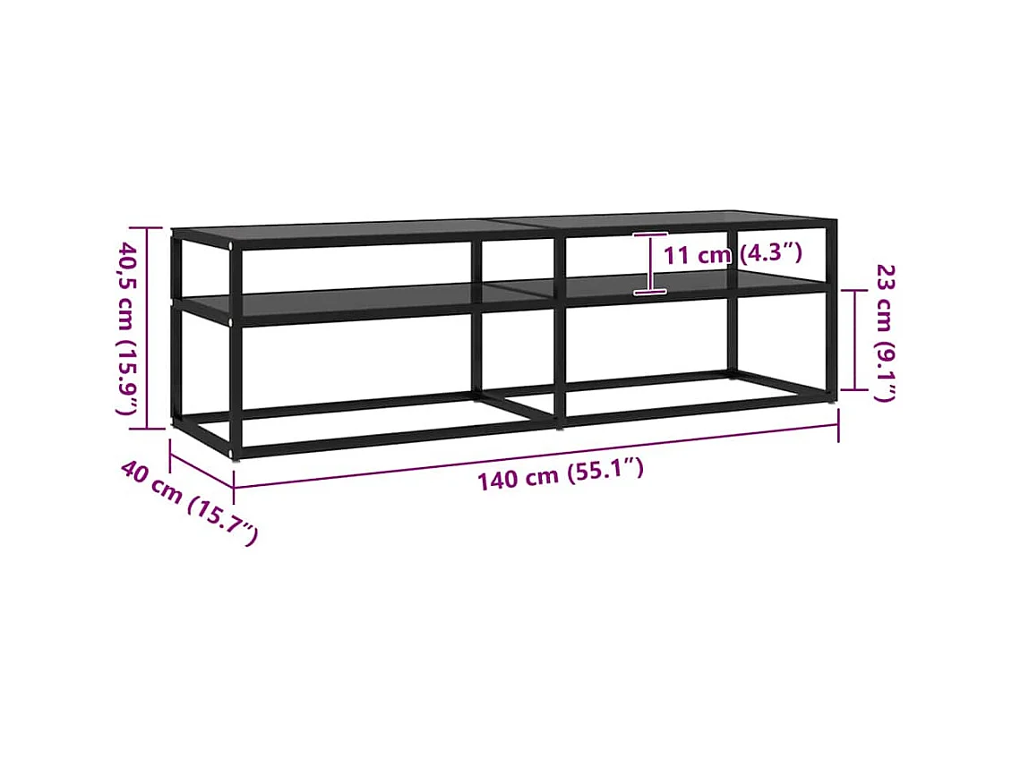 Ballypatrick  Tv-meubel 140x40x40,5 cm gehard glas zwart