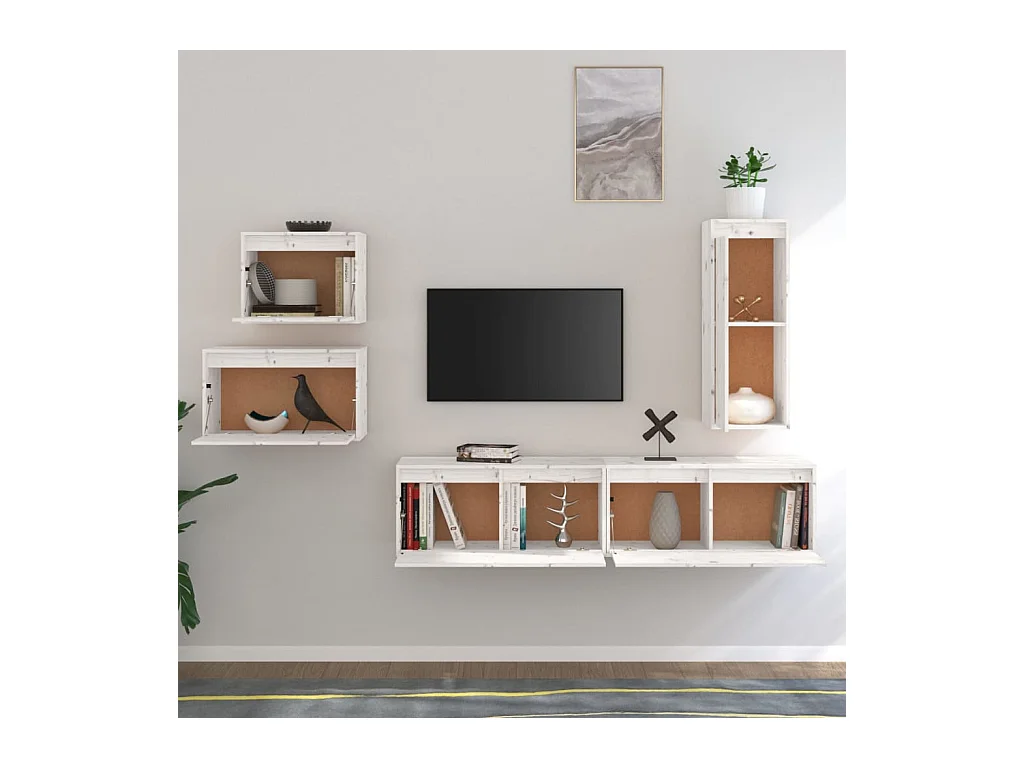 Sermin  Meubles TV 5 pcs Blanc Bois massif de pin