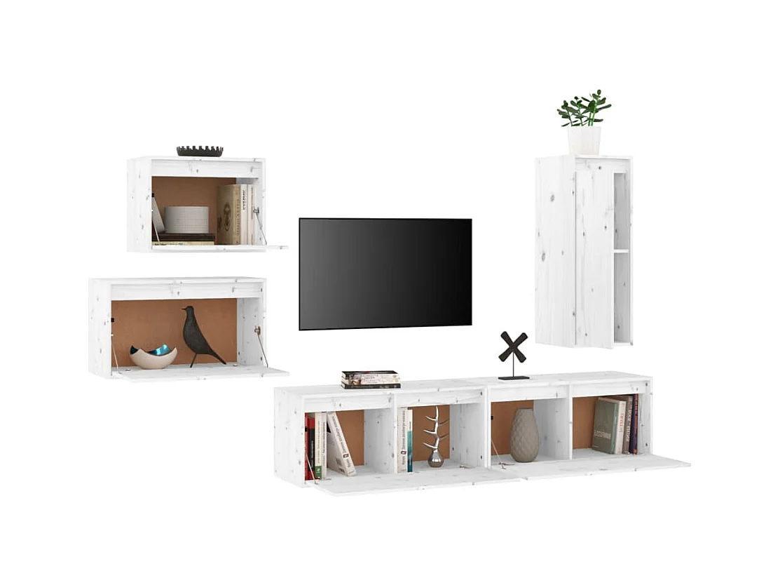 Sermin  Meubles TV 5 pcs Blanc Bois massif de pin