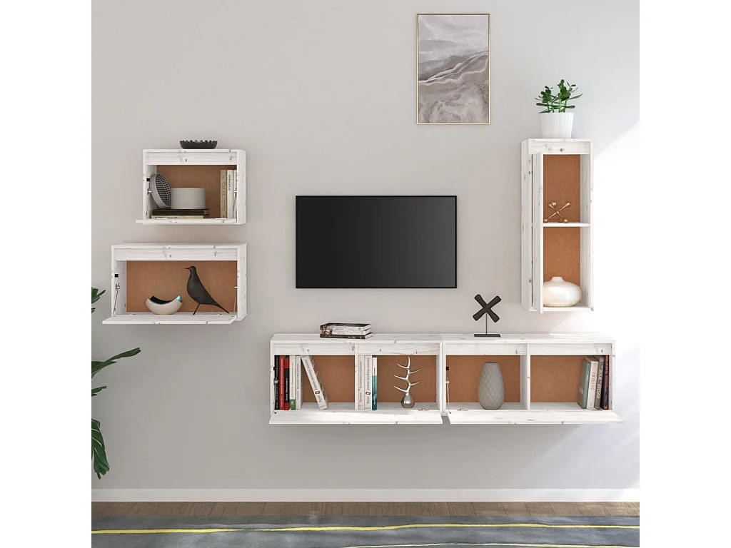 Sermin  Meubles TV 5 pcs Blanc Bois massif de pin