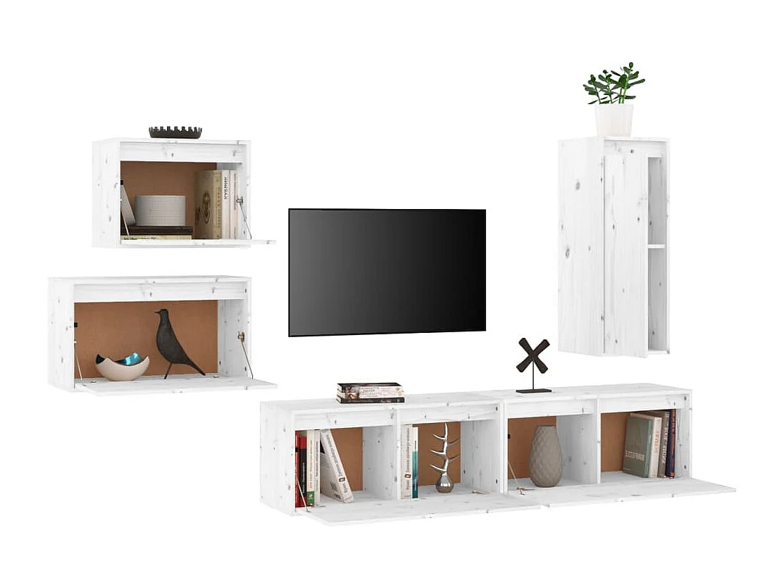 Sermin  Meubles TV 5 pcs Blanc Bois massif de pin