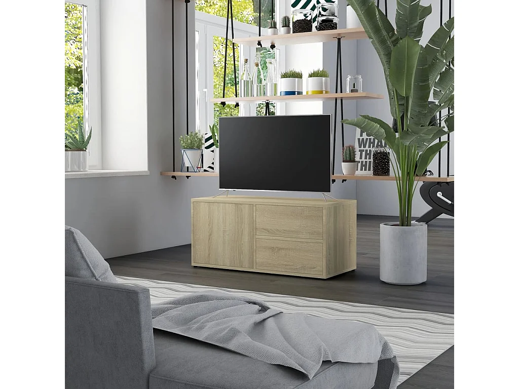 Waianae  Mueble para TV madera contrachapada color roble 80x34x36 cm