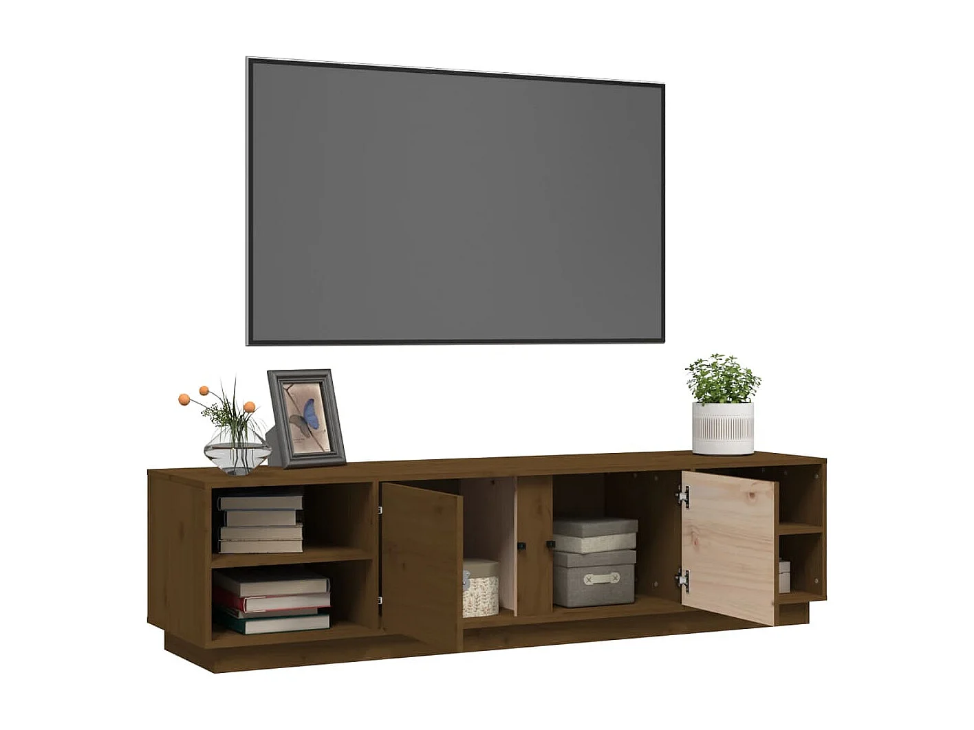 Renira  Meuble TV Marron miel 156x40x40 cm Bois de pin massif