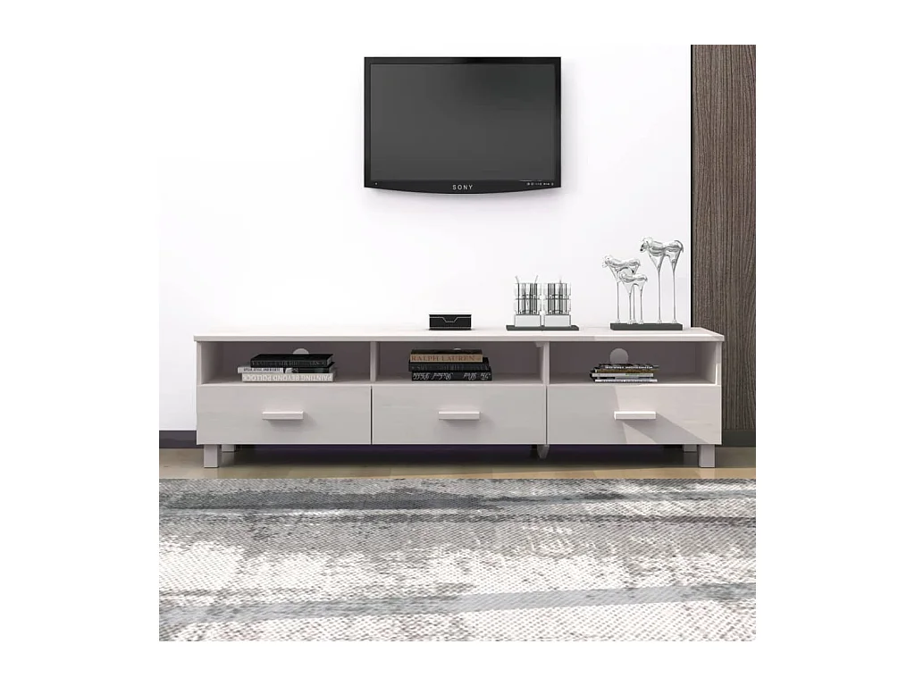Reha  Meuble TV HAMAR Blanc 158x40x40 cm Bois massif de pin