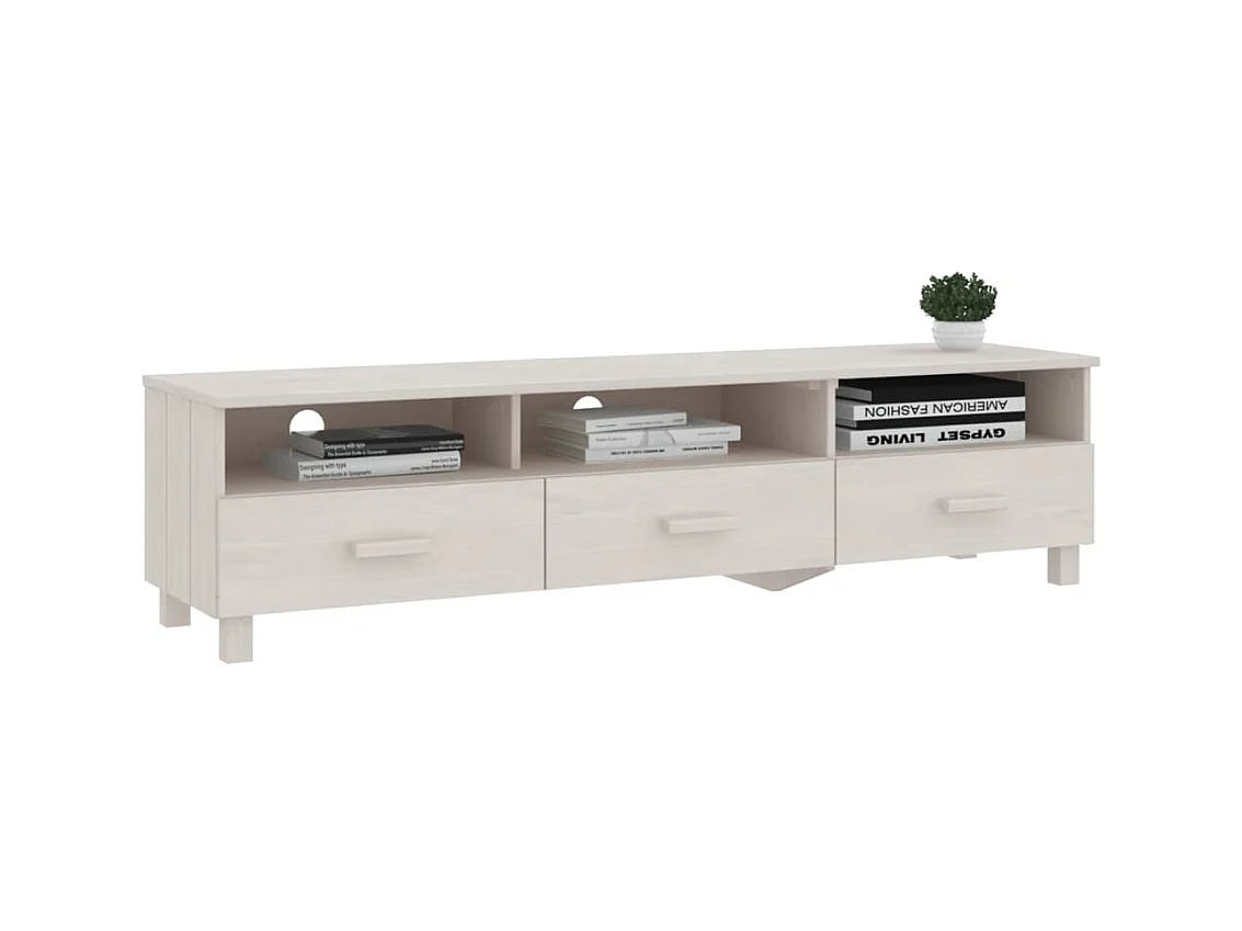 Reha  Mueble de TV HAMAR madera maciza de pino blanco 158x40x40 cm