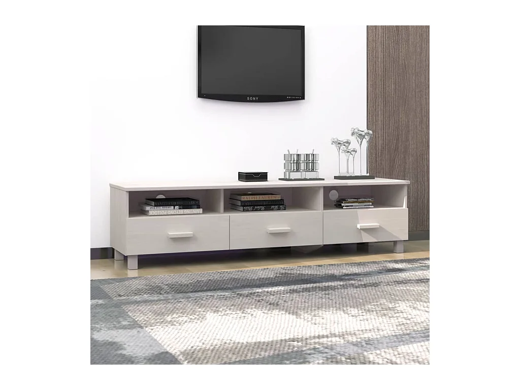 Reha  Mueble de TV HAMAR madera maciza de pino blanco 158x40x40 cm