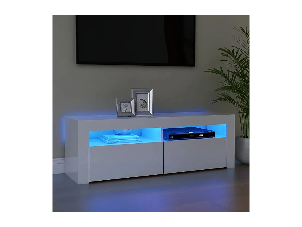 Afet  Meuble TV avec lumières LED blanc brillant 120x35x40 cm