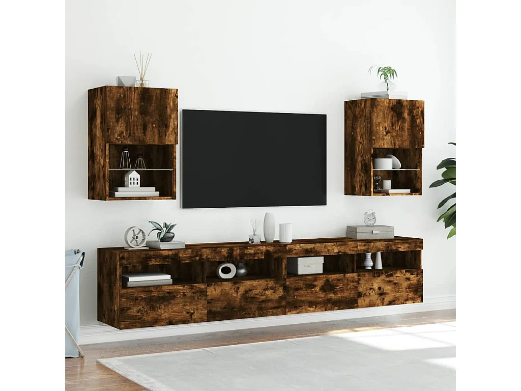 Almar  Meuble TV avec lumières LED chêne fumé 40,5x30x60 cm