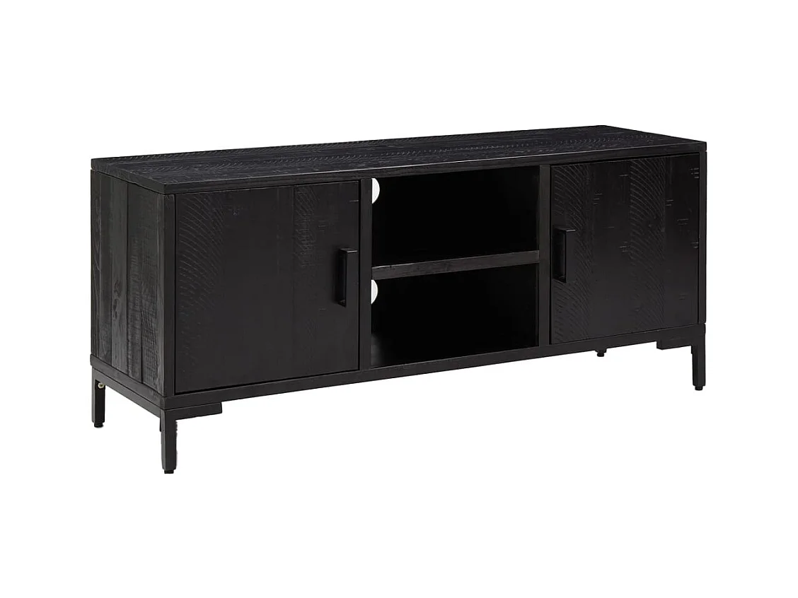 Renata Luz  Meuble TV Noir 110x35x48 cm Bois de pin massif