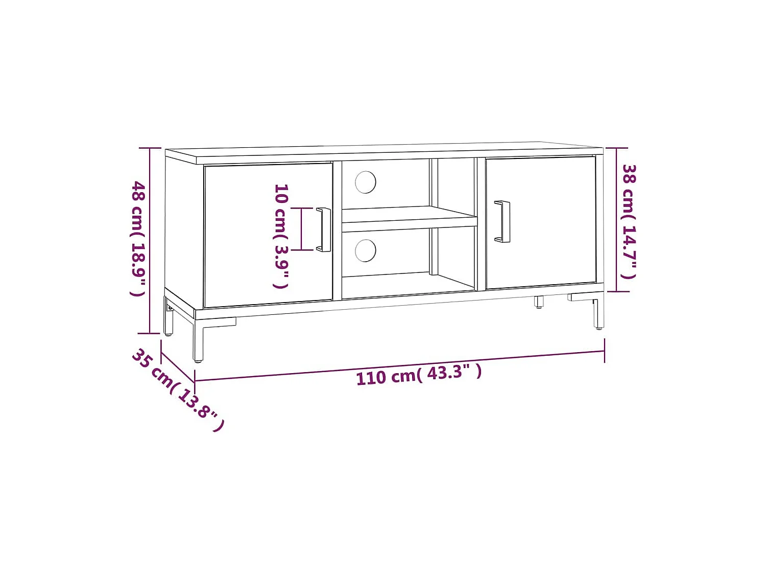 Renata Luz  Mueble para TV madera maciza de pino negro 110x35x48 cm