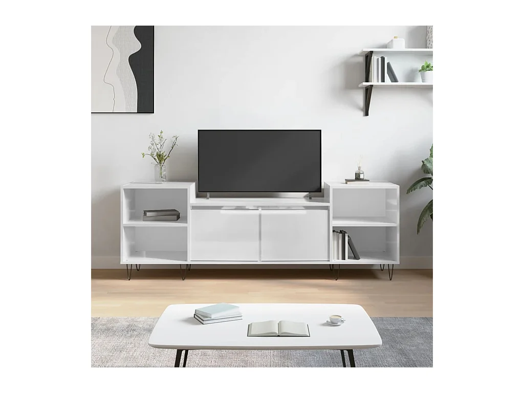Sølveig  Meuble TV Blanc brillant 160x35x55 cm Bois d'ingénierie