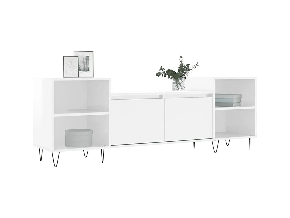 Sølveig  Meuble TV Blanc brillant 160x35x55 cm Bois d'ingénierie