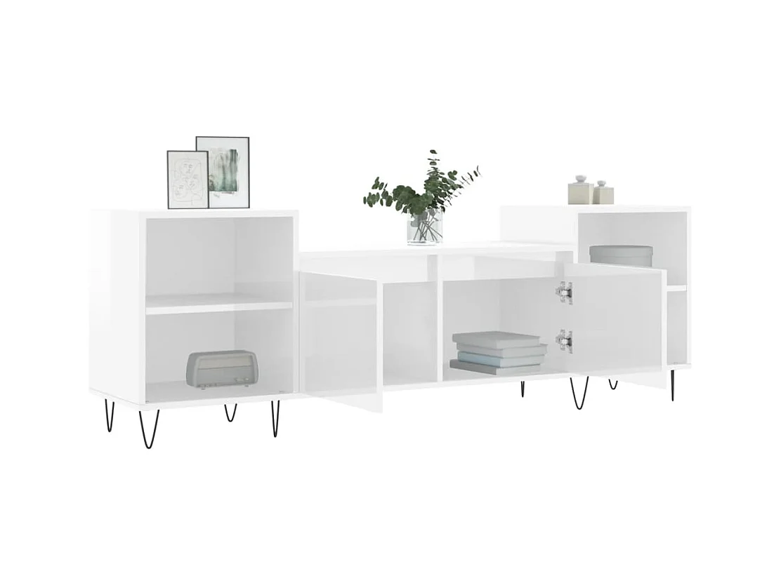 Sølveig  Meuble TV Blanc brillant 160x35x55 cm Bois d'ingénierie