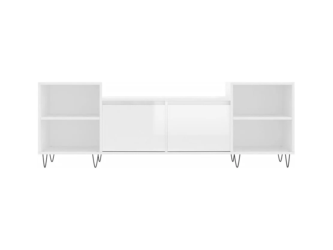 Sølveig  Meuble TV Blanc brillant 160x35x55 cm Bois d'ingénierie