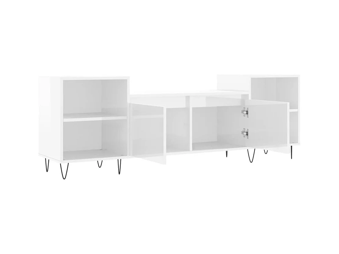 Sølveig  Meuble TV Blanc brillant 160x35x55 cm Bois d'ingénierie