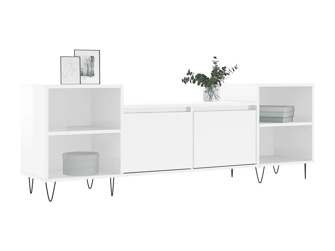 Sølveig  Mueble para TV madera contrachapada blanco brillo 160x35x55 cm
