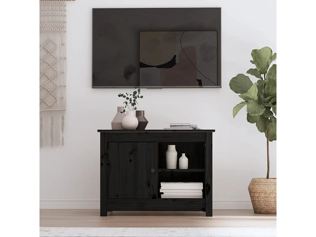 Jean-Gabriel  Meuble TV Noir 70x36,5x52 cm Bois de pin massif
