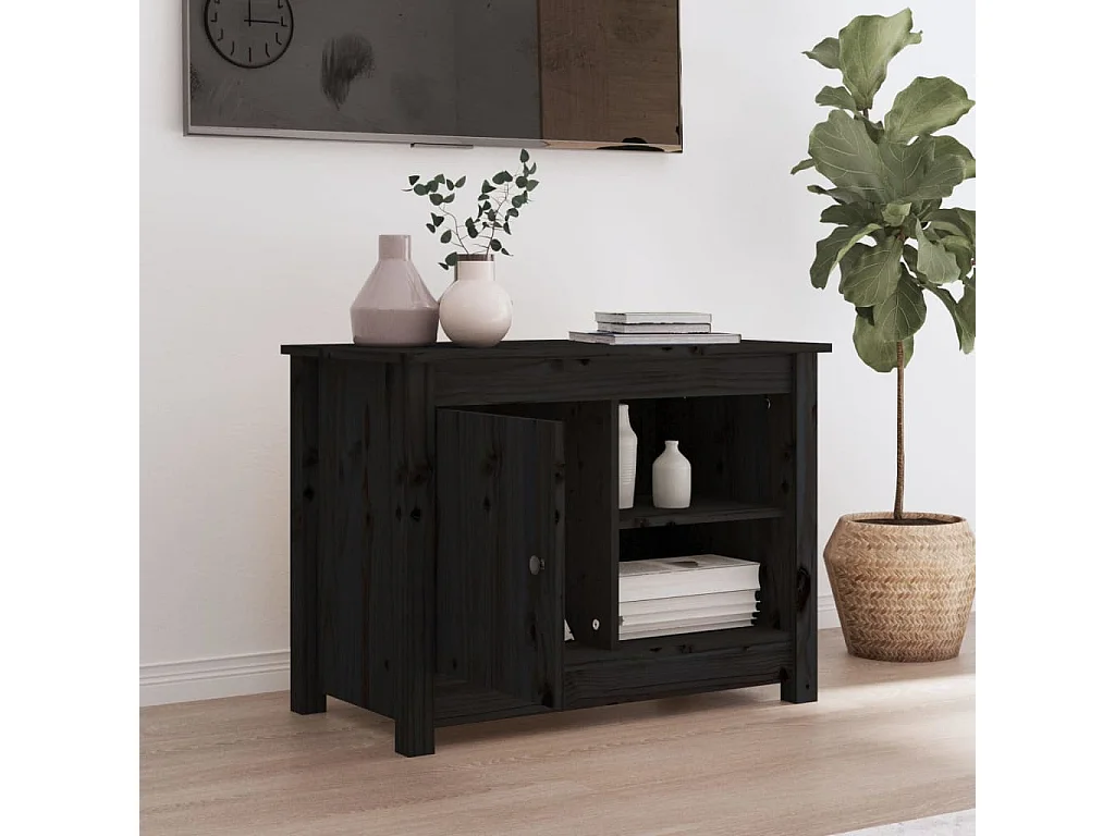 Jean-Gabriel  Meuble TV Noir 70x36,5x52 cm Bois de pin massif