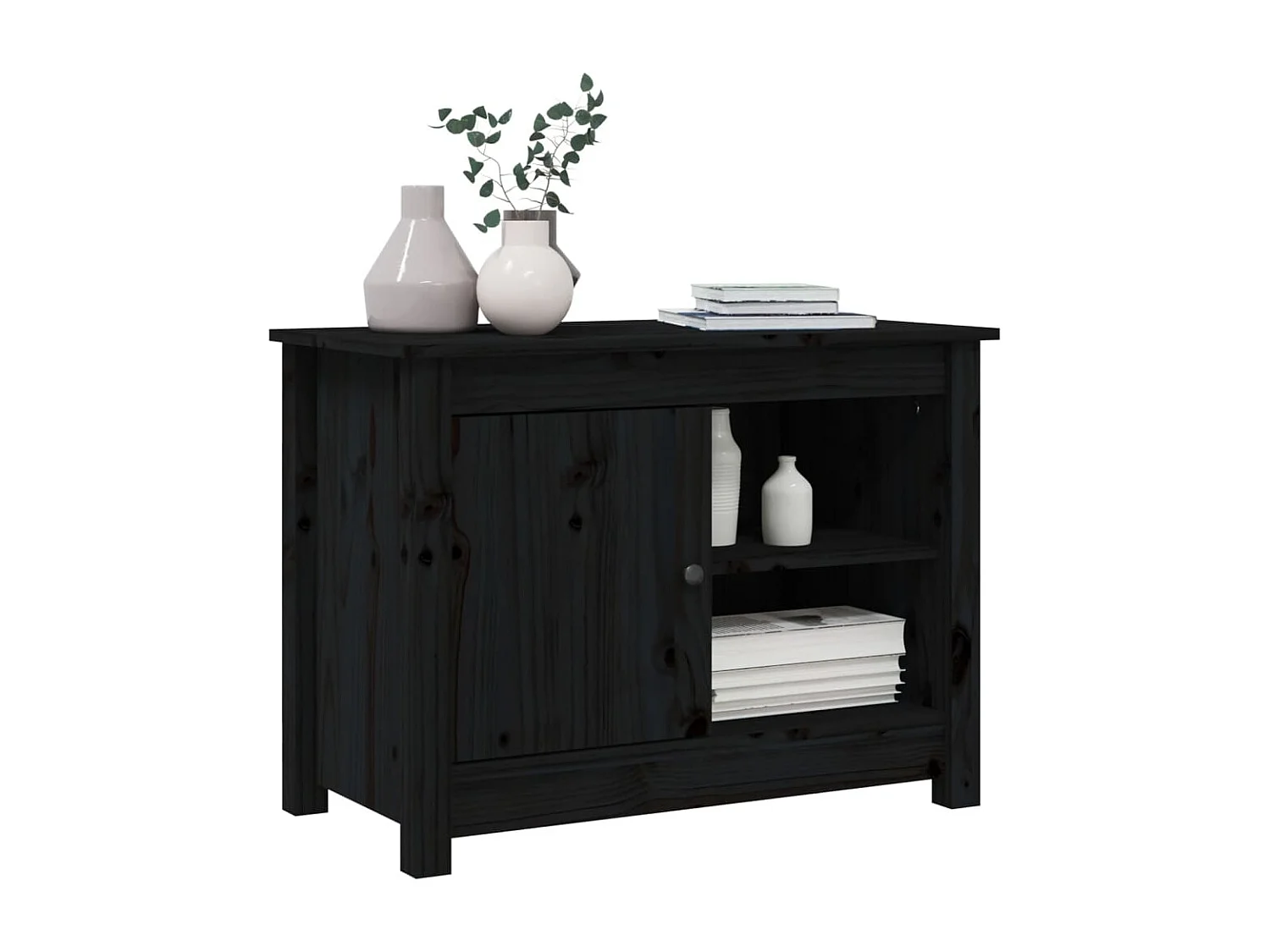 Jean-Gabriel  Meuble TV Noir 70x36,5x52 cm Bois de pin massif