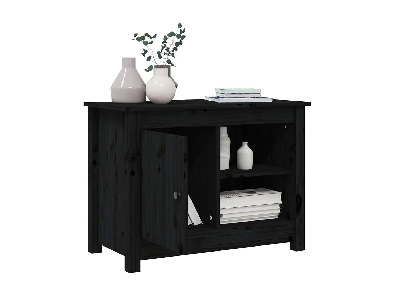 Jean-Gabriel  Meuble TV Noir 70x36,5x52 cm Bois de pin massif