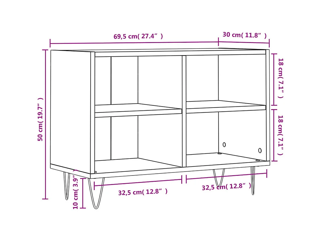 Miami  Meuble TV noir 69,5 x 30 x 50 cm bois d'ingénierie