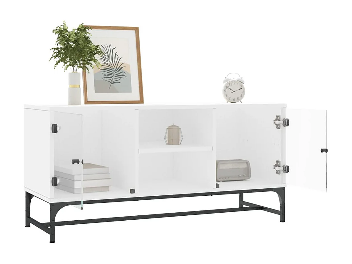 Nurmes  Meuble TV avec portes en verre blanc 102x37x50 cm