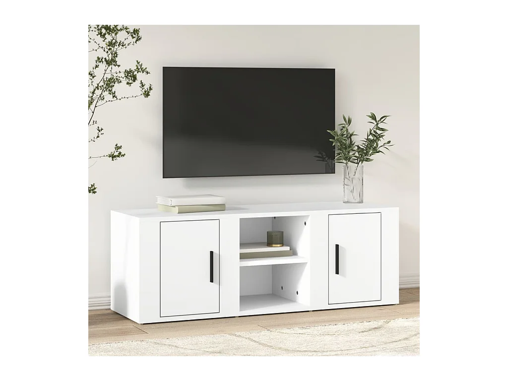 Hidran  Meuble TV Blanc 100x31,5x35 cm Bois d'ingénierie