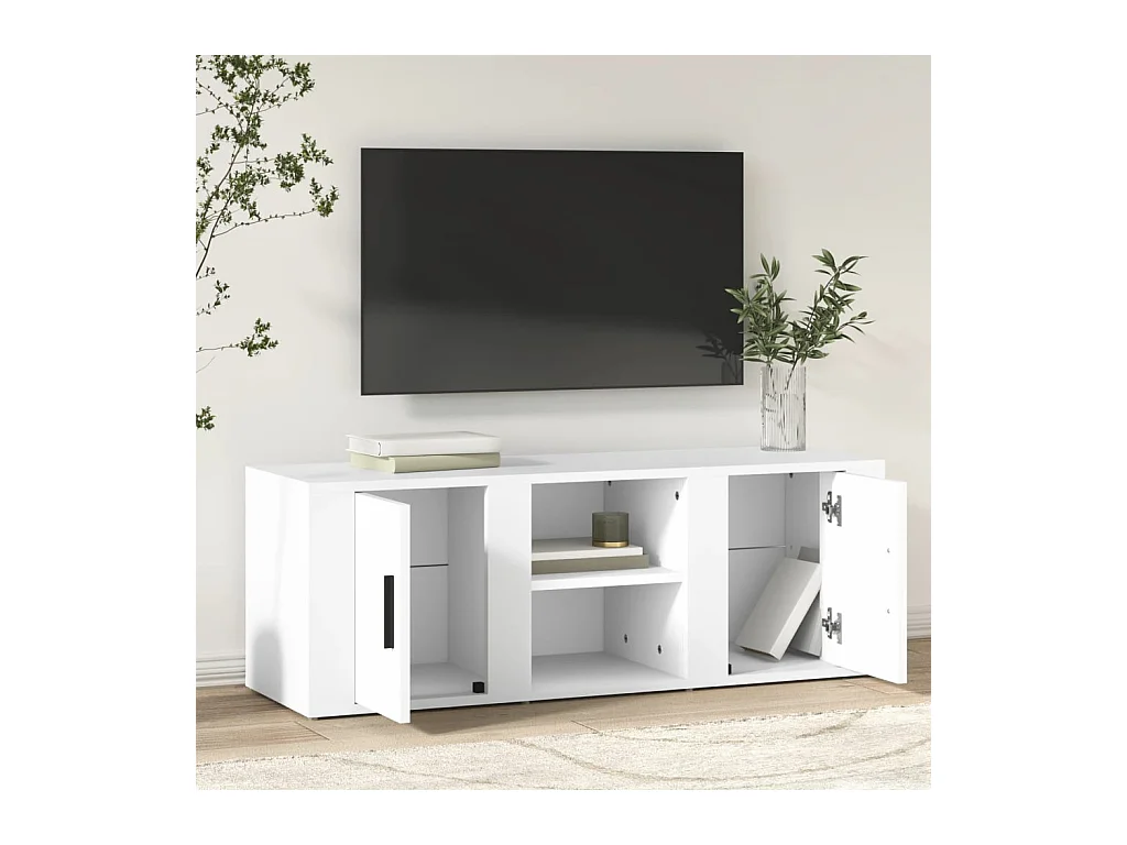 Hidran  Meuble TV Blanc 100x31,5x35 cm Bois d'ingénierie